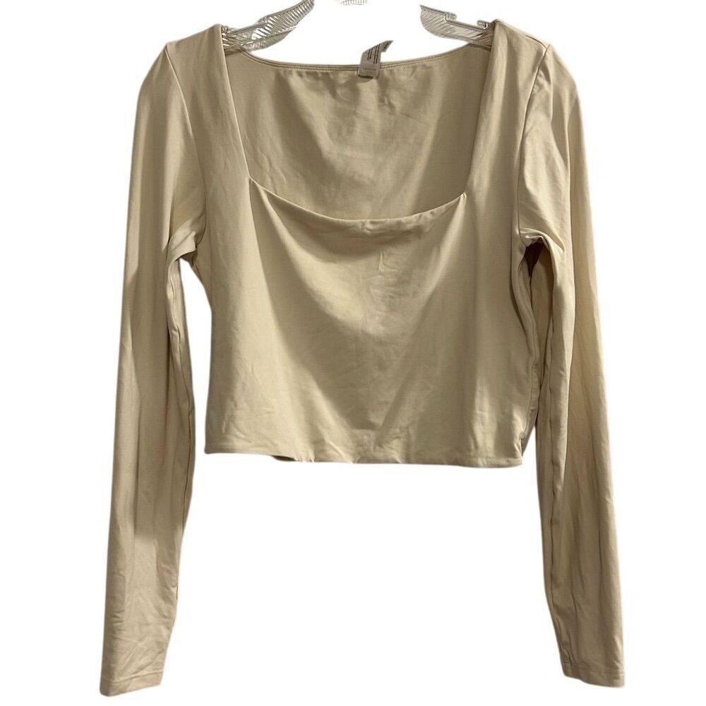 90 Degree by Reflex Women's Yellow‎ Cropped Square Neck Blouse Size L
